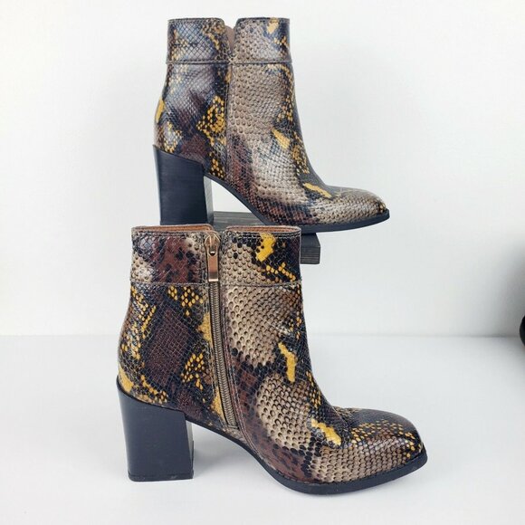 Franco Sarto Women's Generous Boots Tan Snake Print Ankle Leather Booties Sz 6M - Picture 6 of 9